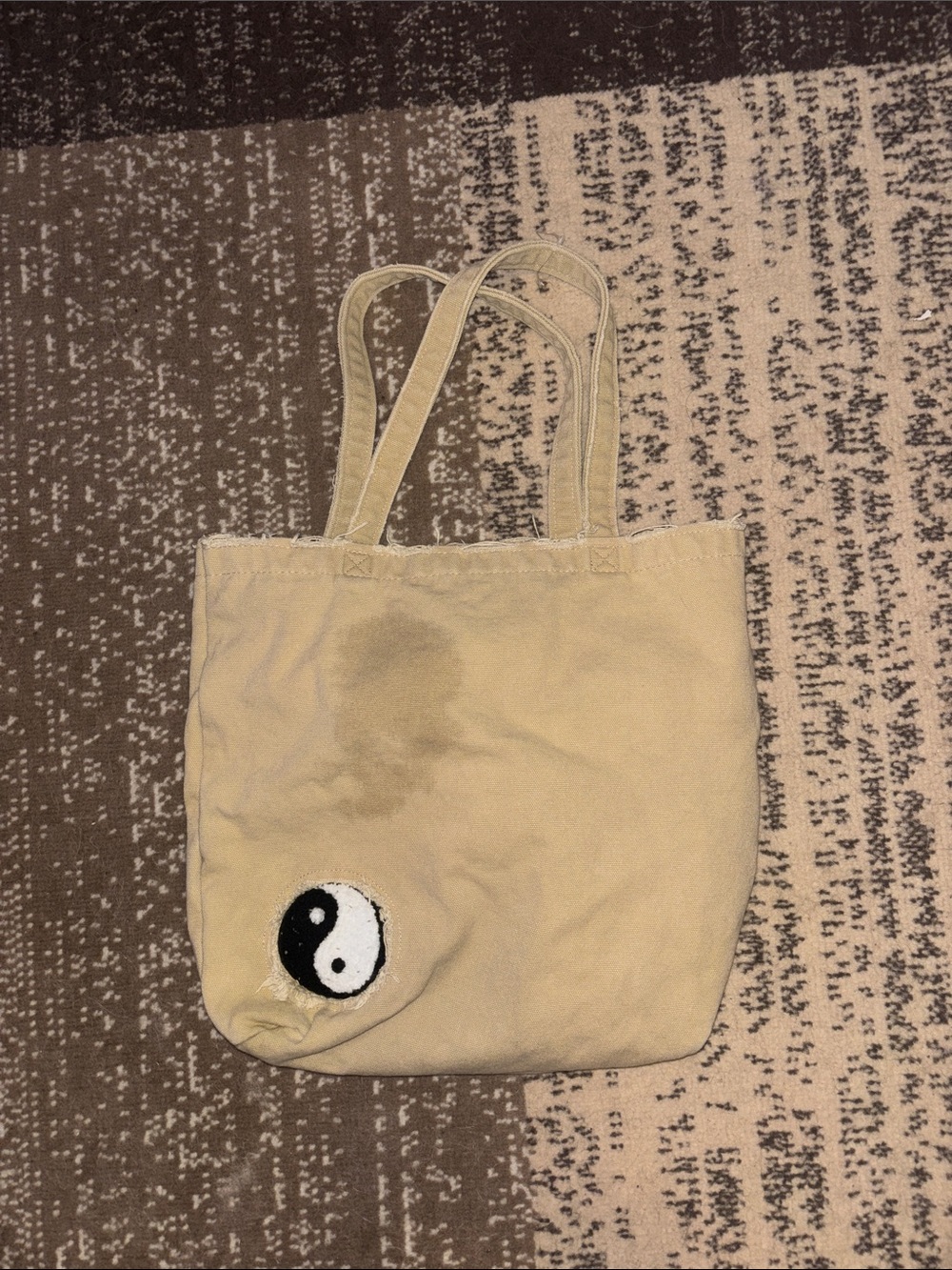 Urban Outfitters Cream Canvas Tote with Yin Yang Patch